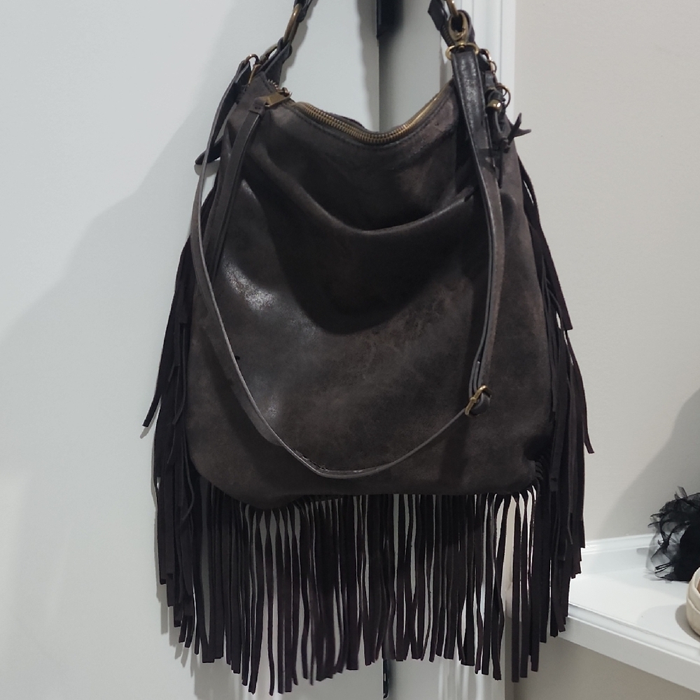 Jessica Simpson Fringe Leather Shoulder Bag - Brown
